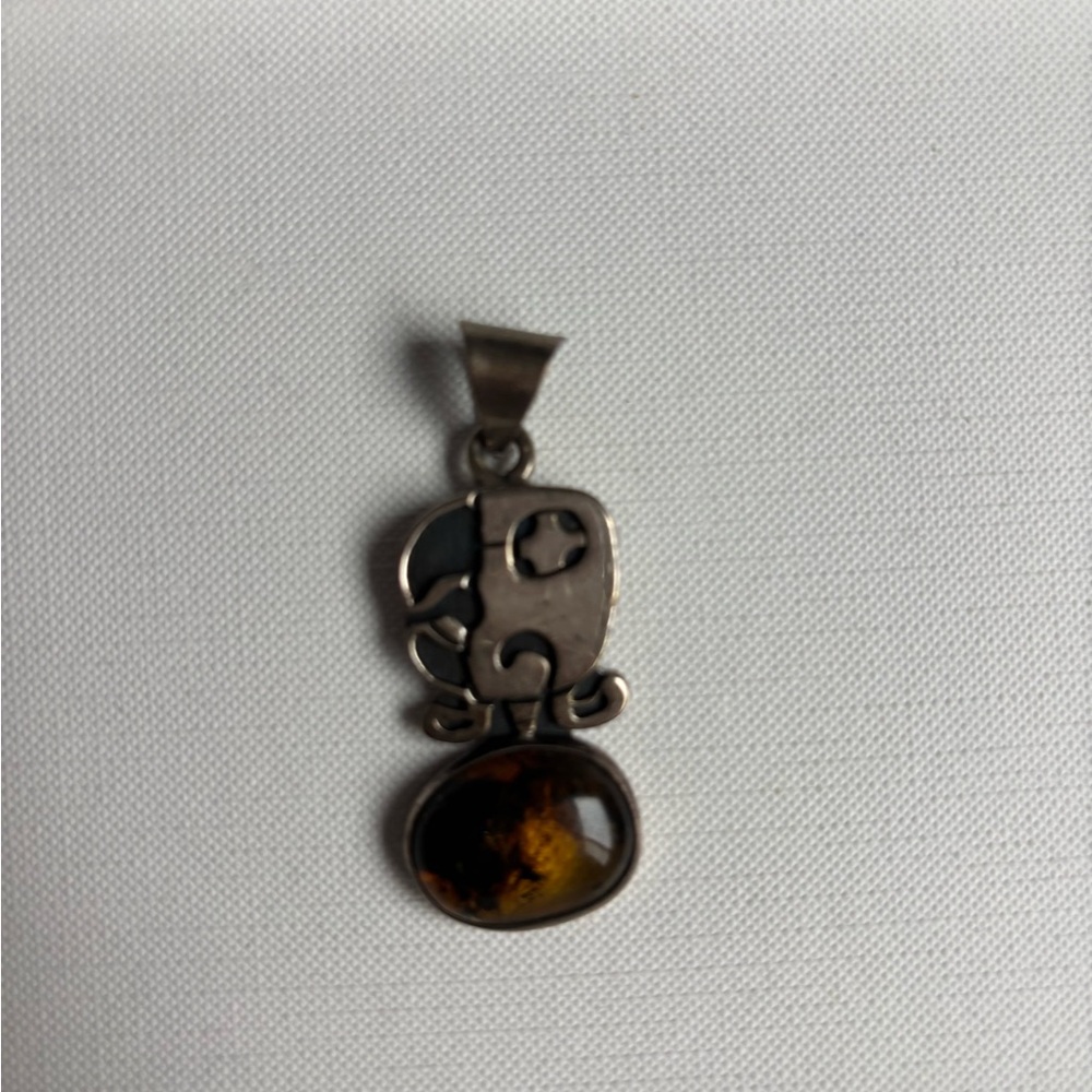 Mayan Amber Pendant made of Fine Sterling Silver and Amber